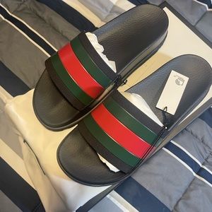 Gucci Men's Web Slide Sandals - Black - Size 8uk/9us